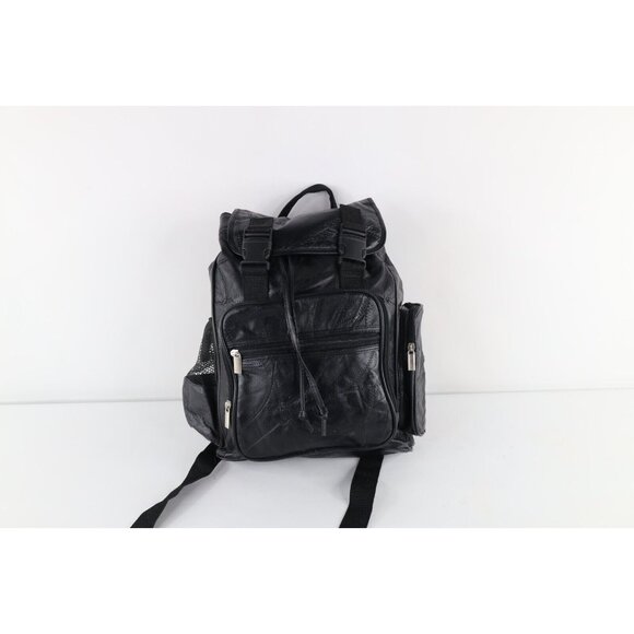 Vtg 90s Streetwear Distressed Patchwork Leather Toploader Rucksack Backpack Bag